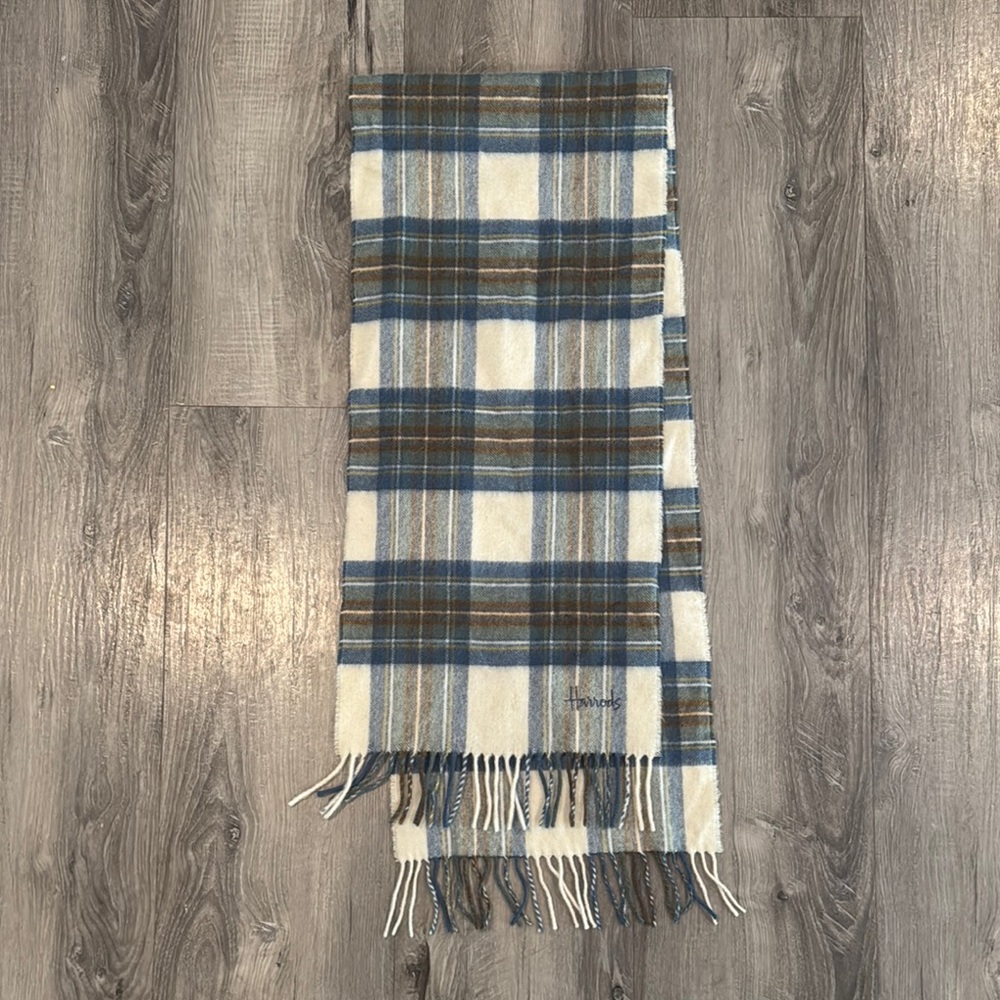 Harrods Pendleton Blue and Brown Plaid Scarf
